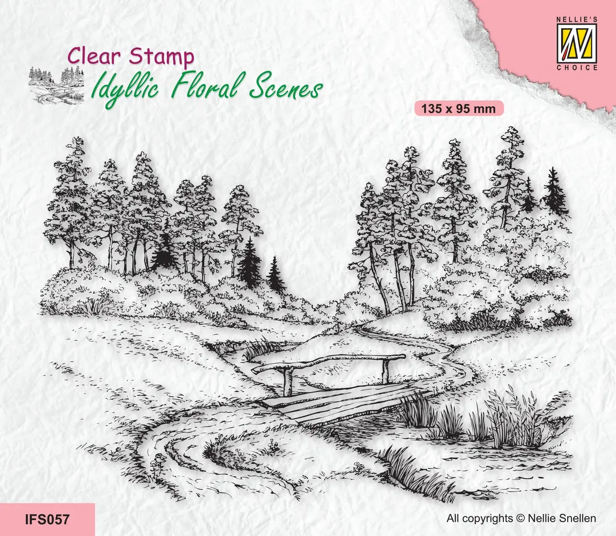 Nellie's Choice Clear Stamp Idyllic Floral Scene - Stream With Bridge 1