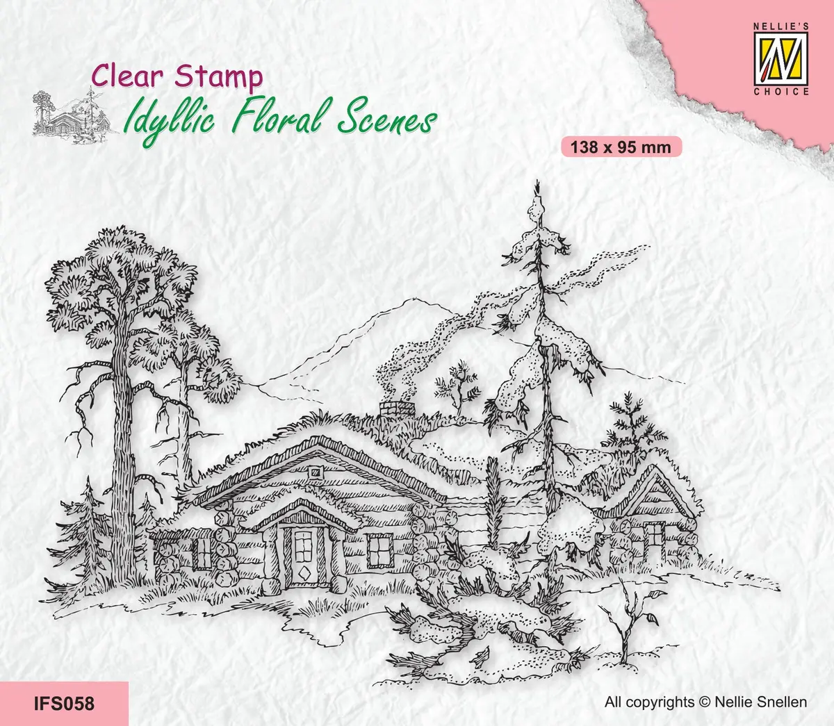 Nellie's Choice Clear Stamp Idyllic Floral Scene - Wintery Scene With House And Trees 1
