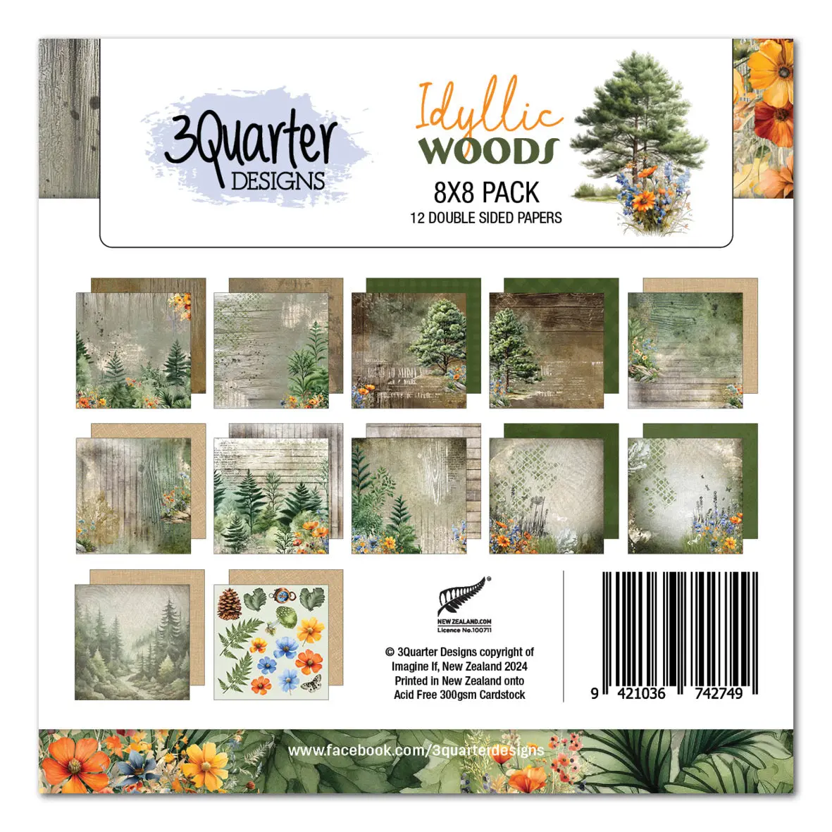 3Quarter Designs Idyllic Woods 8X8 Paper Pack 1