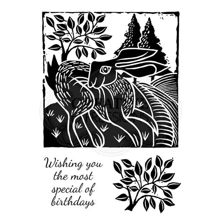 Woodware Clear Singles Lino Cut - Hare In The Fields 1