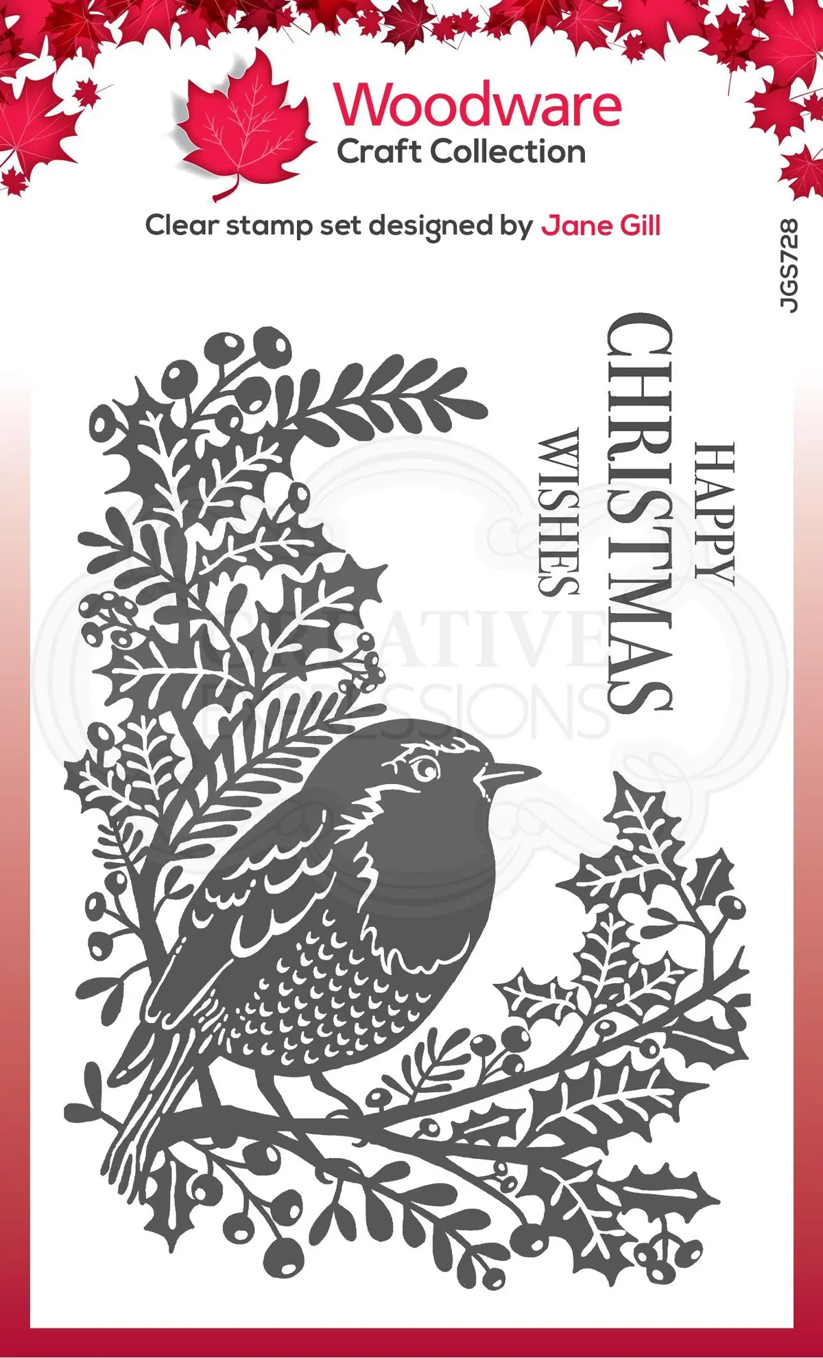 Woodware Clear Singles Lino Cut - Robin And Holly 4 In X 6 In Stamp 1