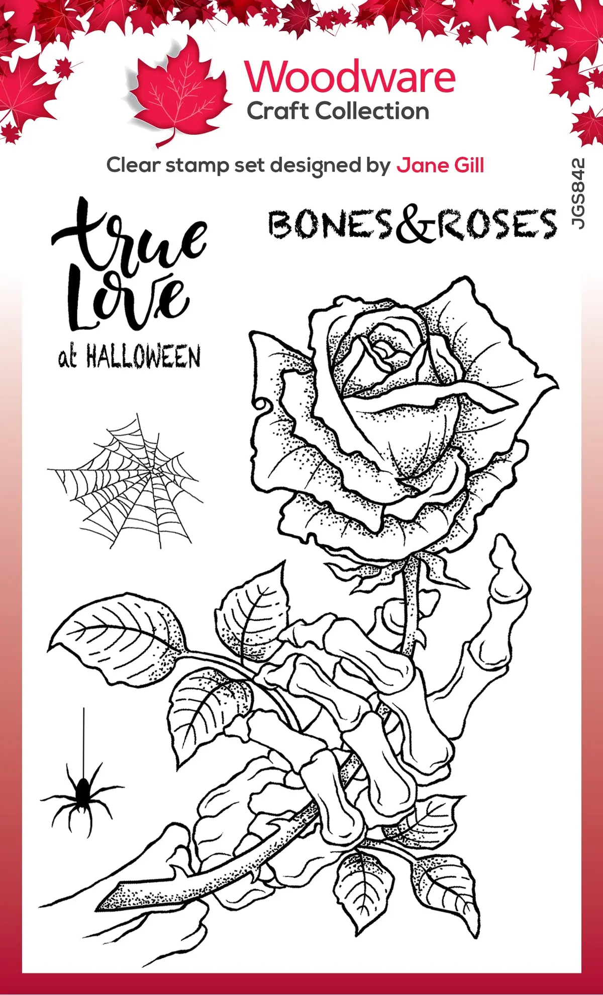 Woodware Clear Singles Bones & Rose 4 In X 6 In Stamp Set 1