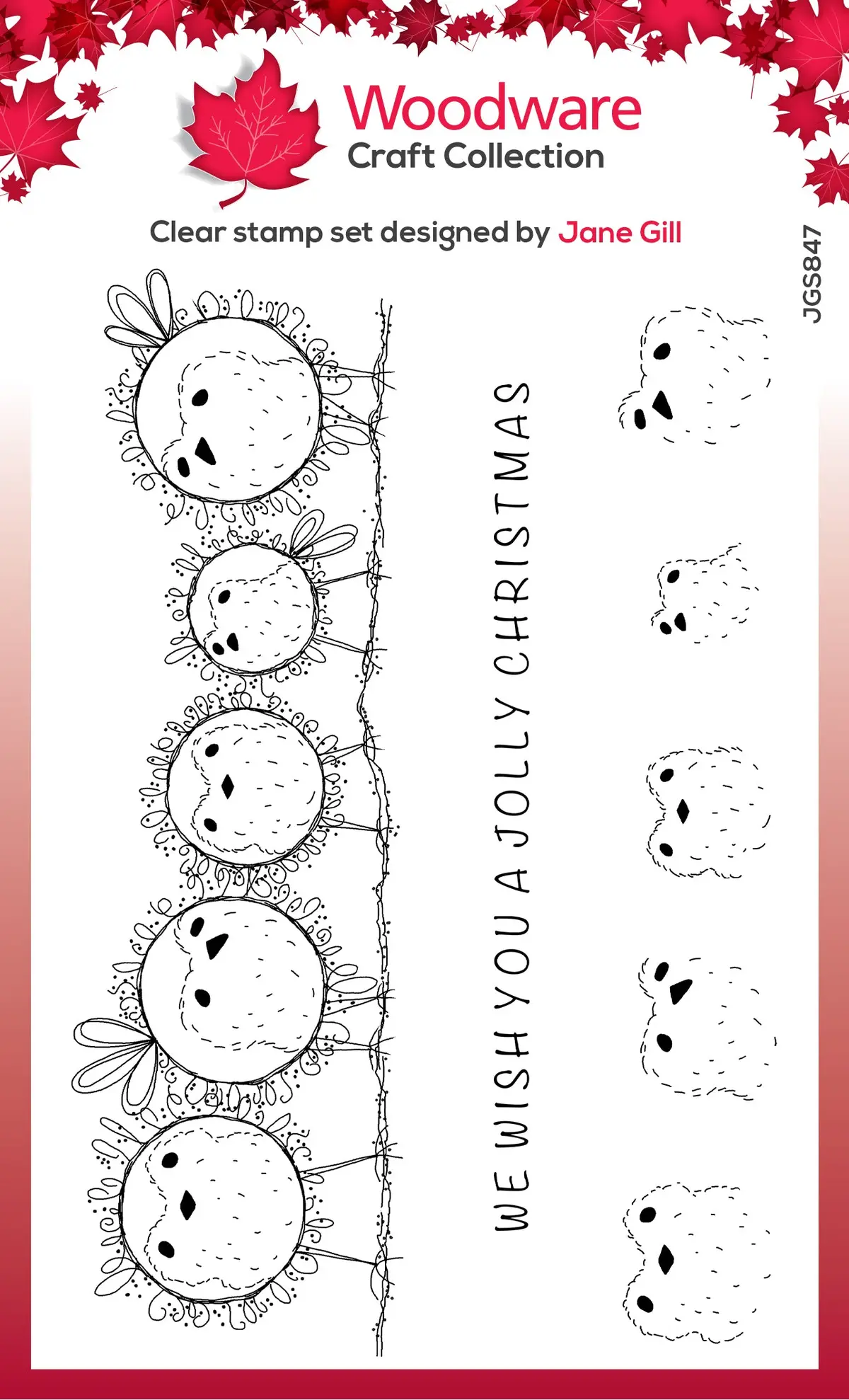 Woodware Clear Singles Bubble Robins In A Row 4 In X 6 In Stamp Set 1