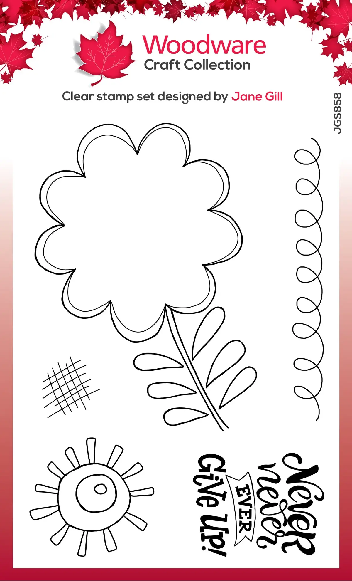 Woodware Clear Singles Petal Doodles Never Give Up 4 In X 6 In Stamp Set 1