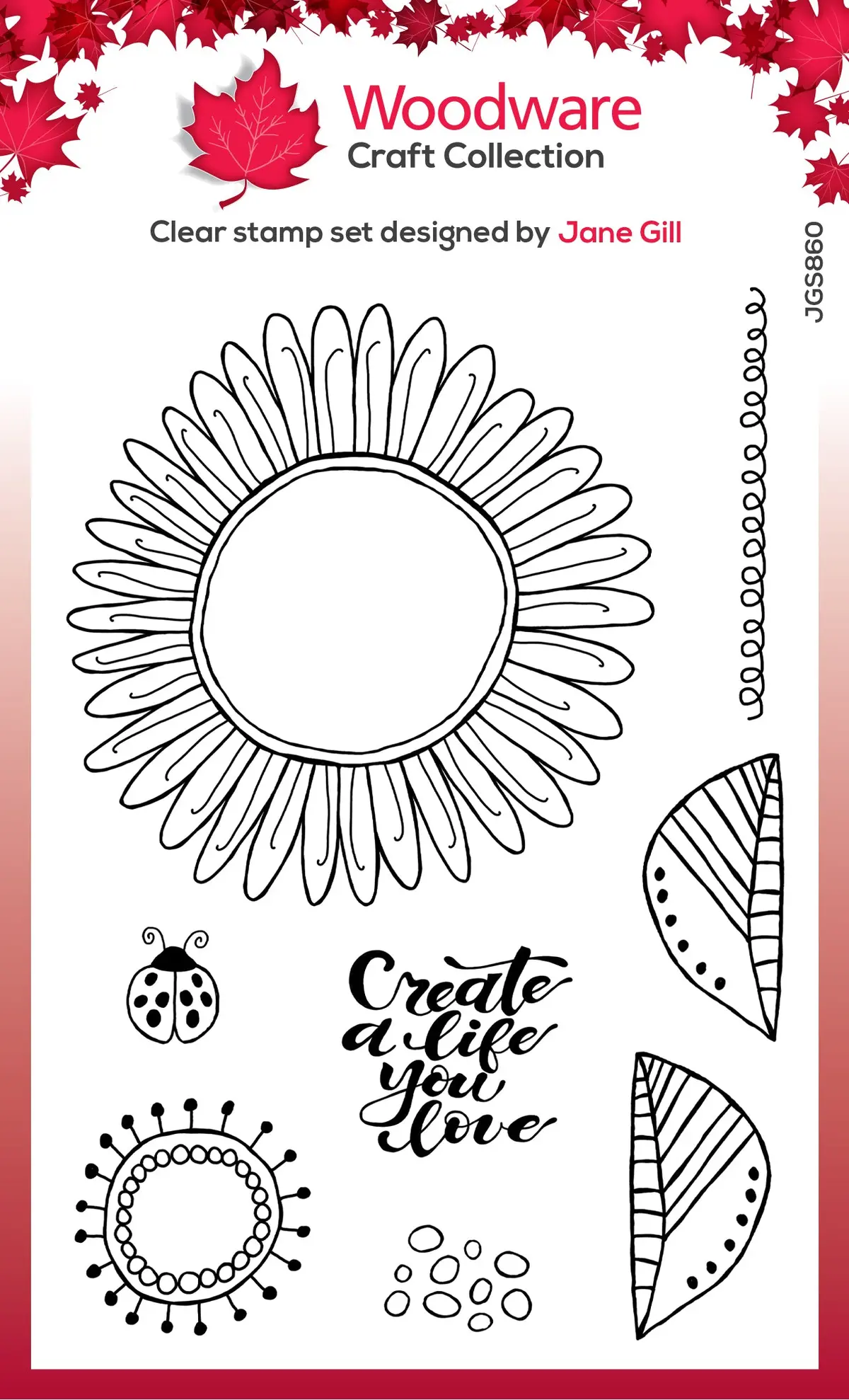 Woodware Clear Singles Petal Doodles Live Life 4 In X 6 In Stamp Set 1