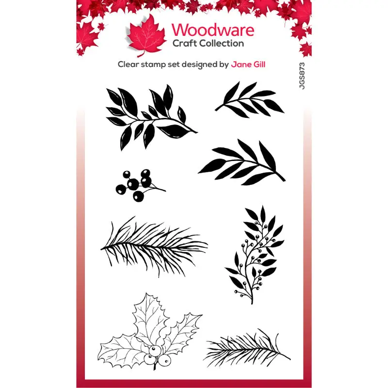 Woodware Clear Singles Paintable Shapes Leafy Sprigs 4 In X 6 In Stamp Set 1