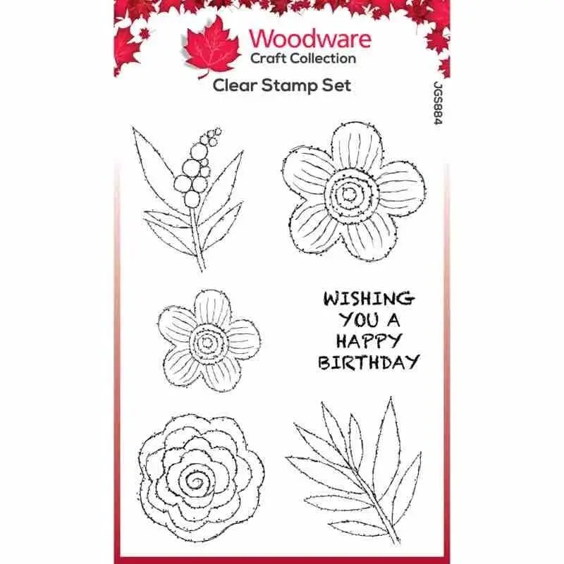 Woodware Clear Singles Blooms For Birds Flower Heads 4 In X 6 In Stamp Set 1