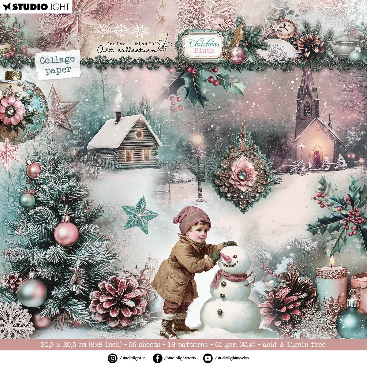 Jma Collage Paper Pad Backgrounds & Elements Christmas Blush 36 Sheets 1