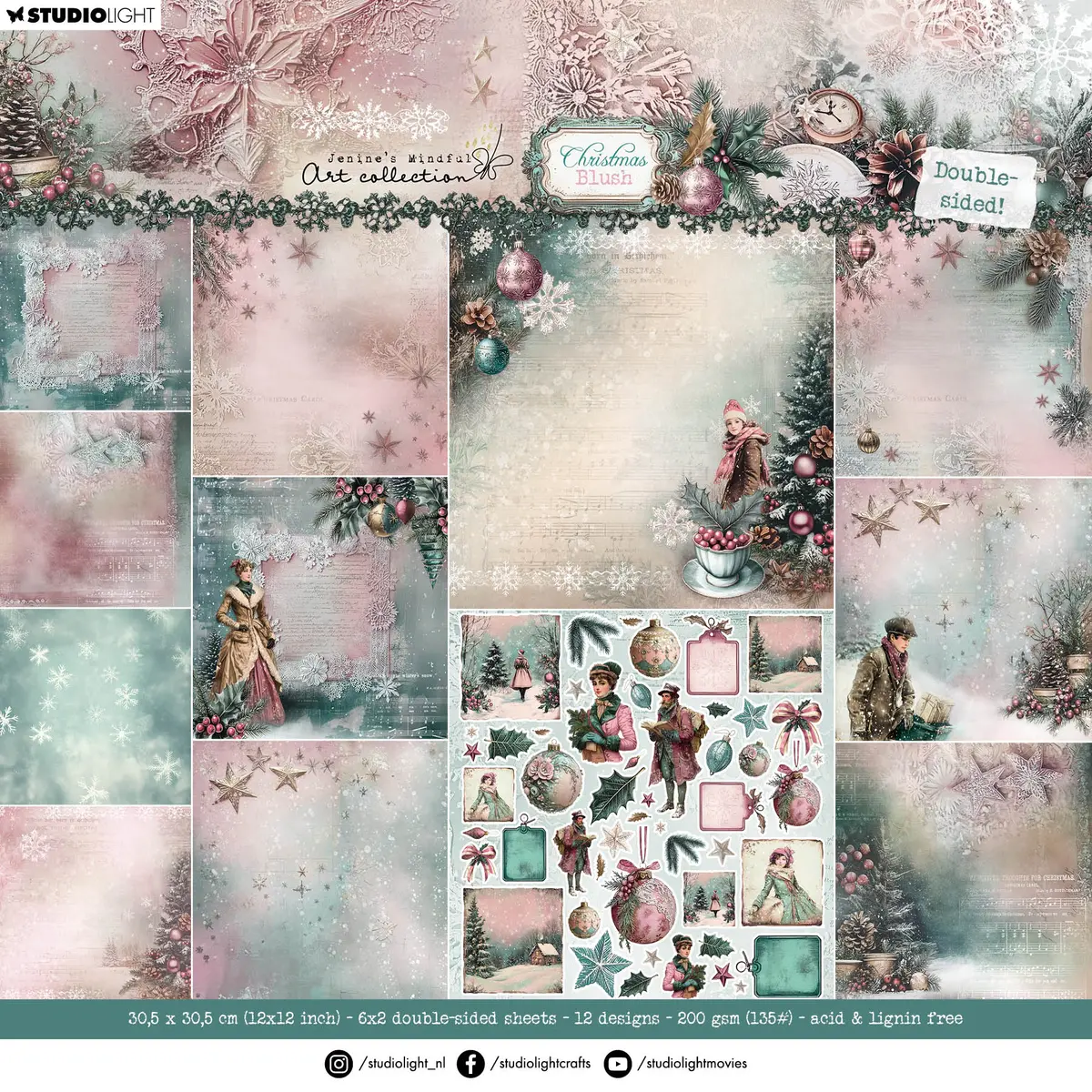 Jma Designer Paper Pad Double-Sided Scrapbooking Christmas Blush 12 Sheets 1