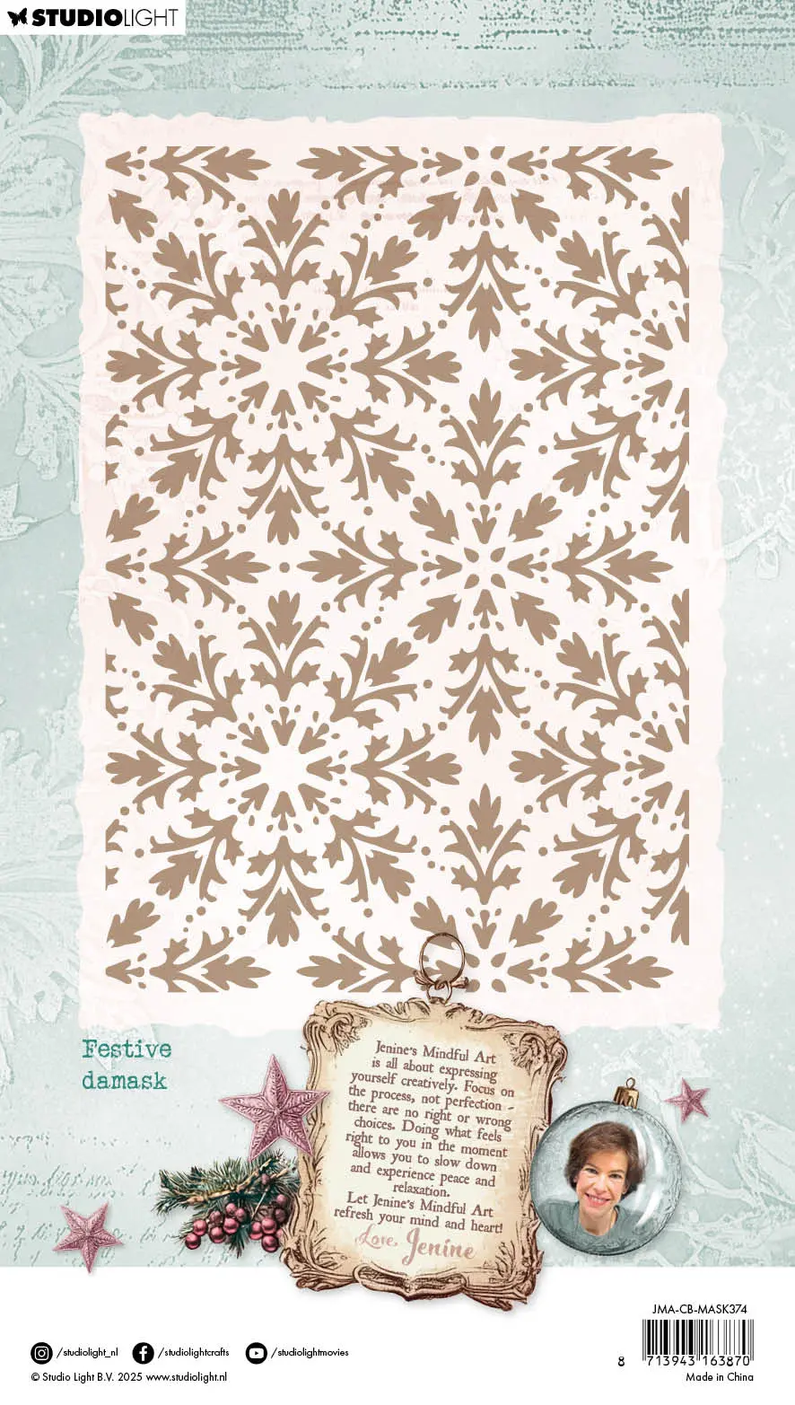Jma Mask Festive Damask Christmas Blush 1 Piece 2