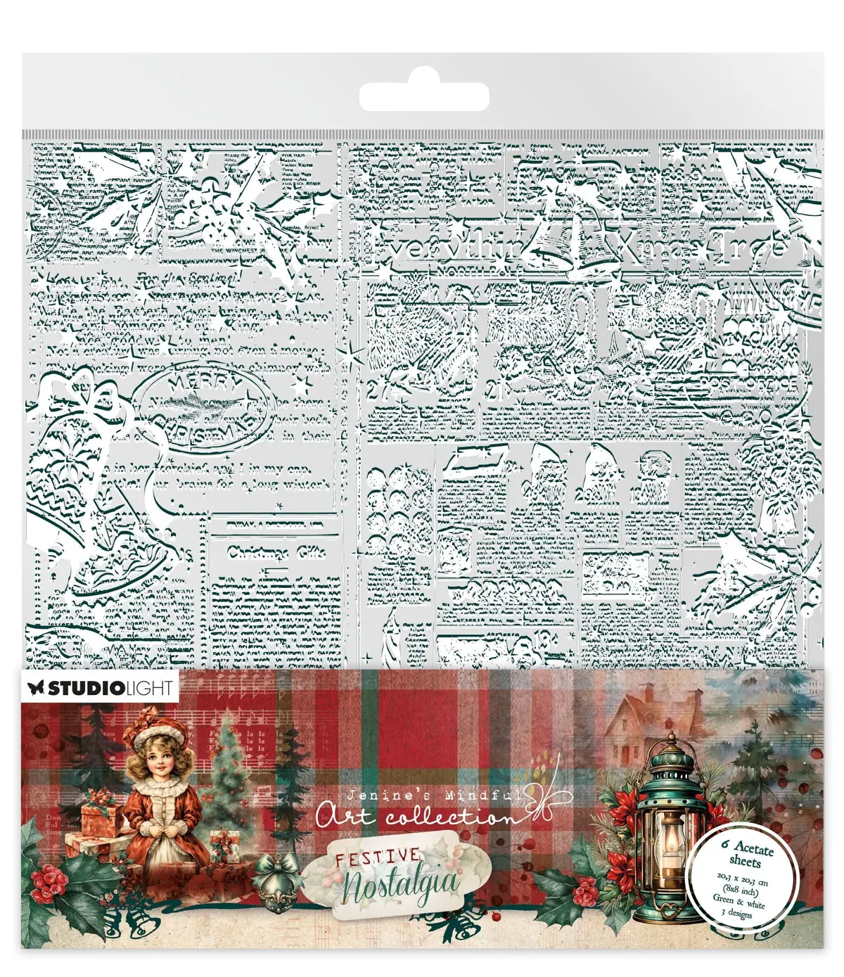 Jma Acetate Sheets White & Green Festive Nostalgia 6 Sh 1