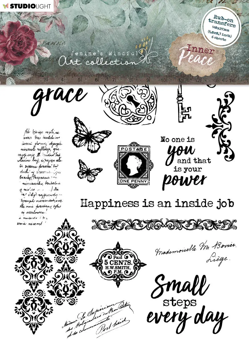 Jma Rub On Sticker Quotes & Vintage Elements Inner Peace 148X210x2mm 6 Sh Nr.03 1