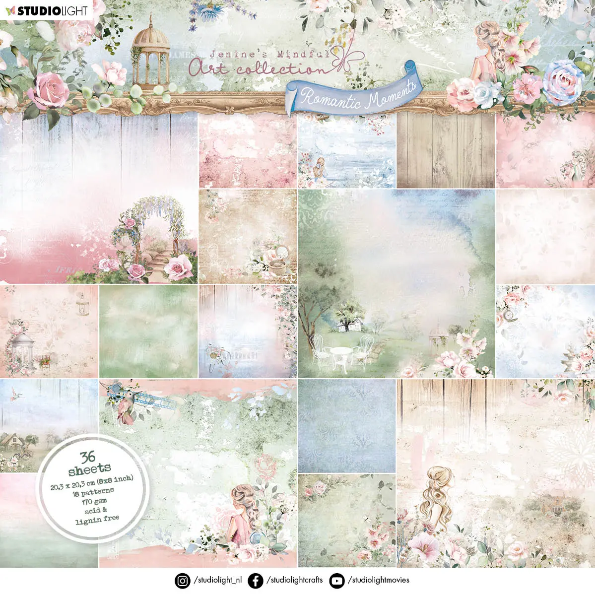 Jma Paper Pad Background Patterns Romantic Moments 203X203x9mm 36 Sh Nr.96 1