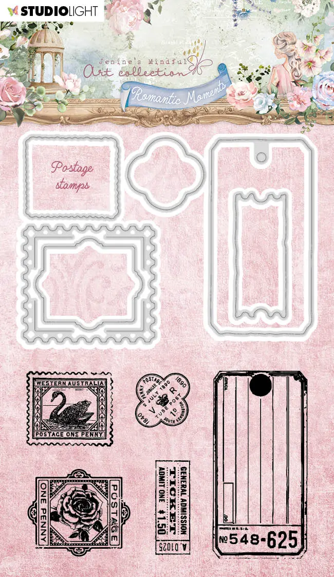 Jma Stamp & Cutting Die Postage Stamps Romantic Moments 99X142x3mm 11 Pc Nr.63 1