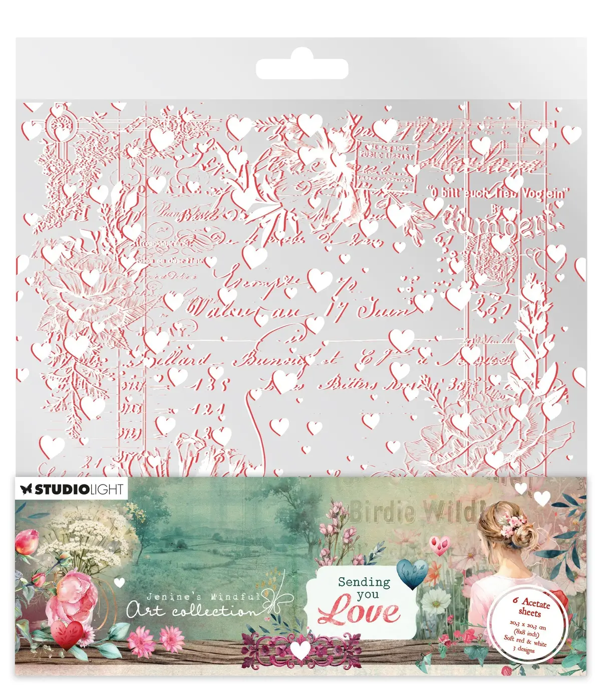 Jma Acetate Sheets White & Soft Red Sending You Love 6 Sh 1