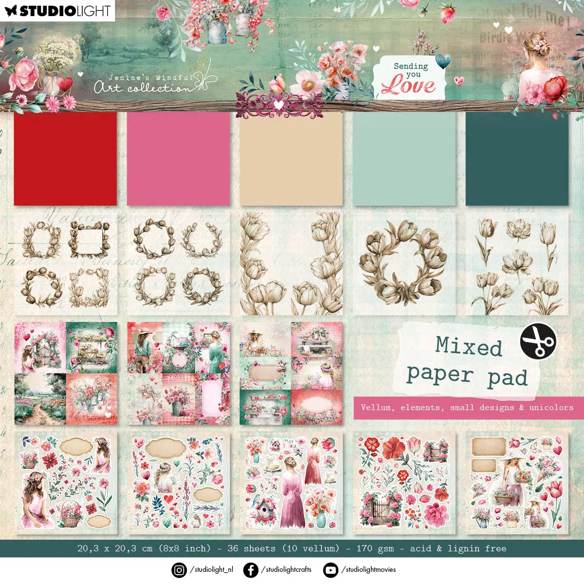 Jma Mixed Paper Pad Vellum, Unicolor & Elements Sending You Love 36 Sh 1