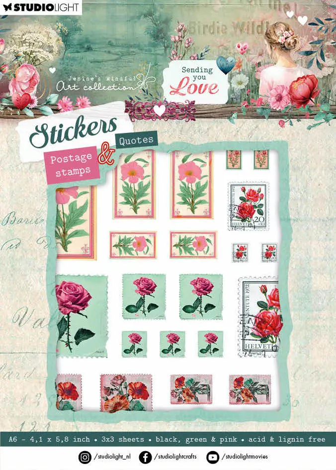 Jma Sticker Sheets Postage Stamps & Quotes Sending You Love 9 Sh 1