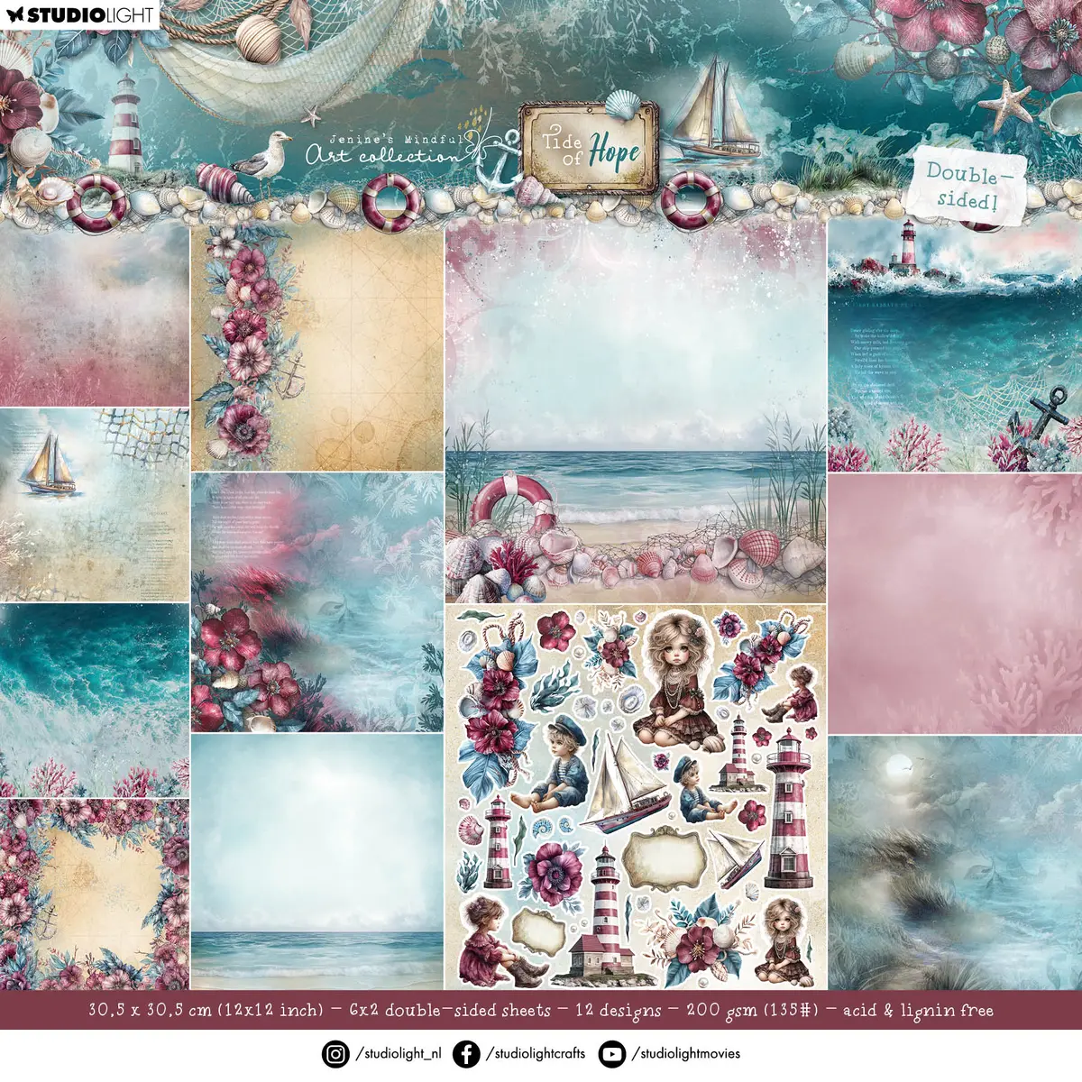 Jma Designer Paper Pad Double-Sided Scrapbooking Tide Of Hope 12 Sheets 1