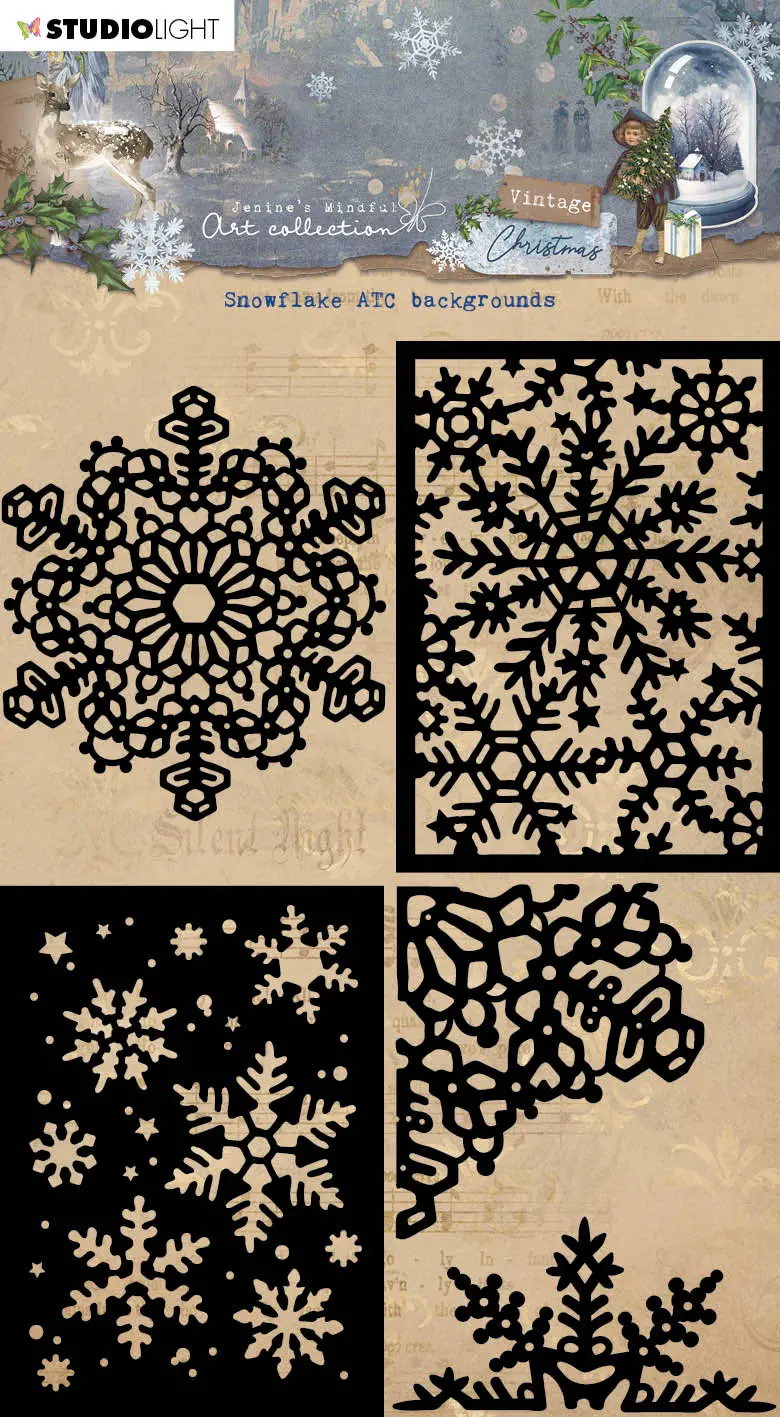 Jma Mask Snowflake Atc Backgrounds Vintage Christmas 130X180x1mm 5 Pc Nr.240 1