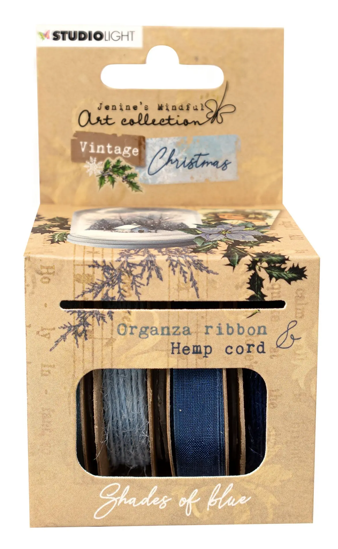 Jma Ribbon Blue Organza & Hemp Vintage Christmas 63X60x105mm 4 Pc Nr.03 1