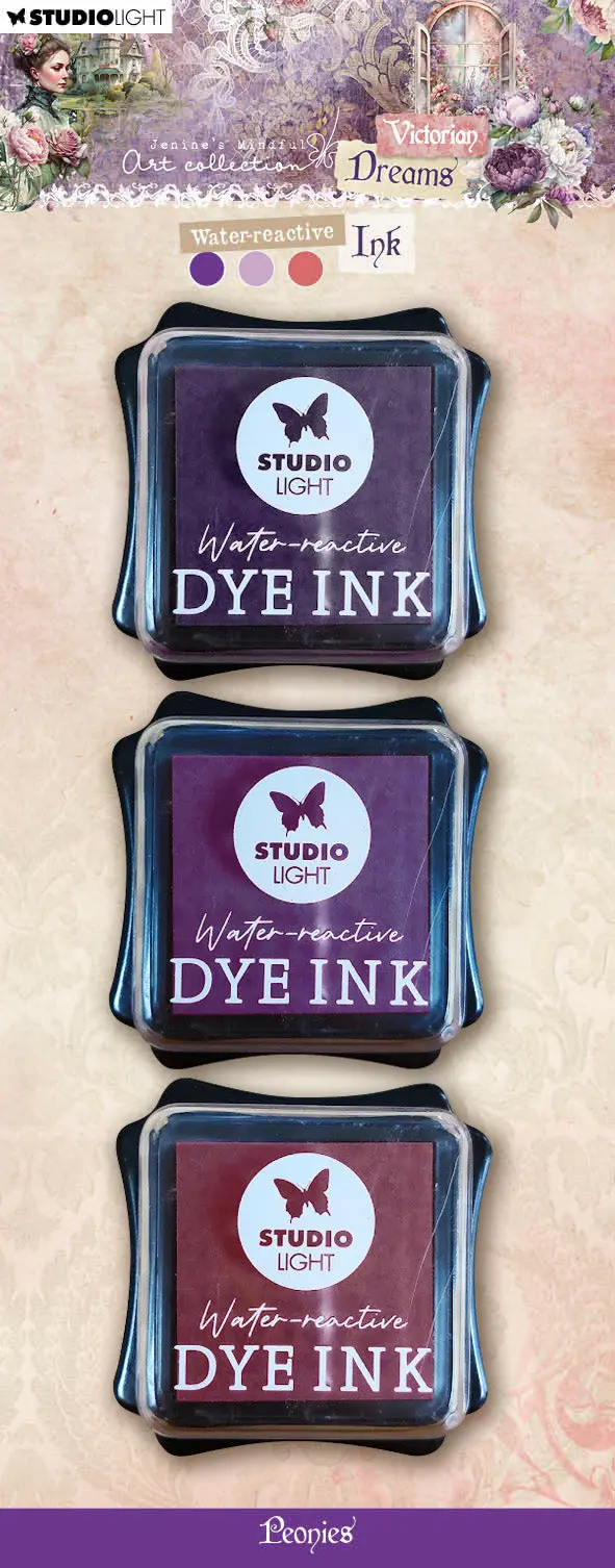 Jma Water-Reactive Ink Pads Peonies (Purples & Pink) Victorian Dreams 3 Pc 1