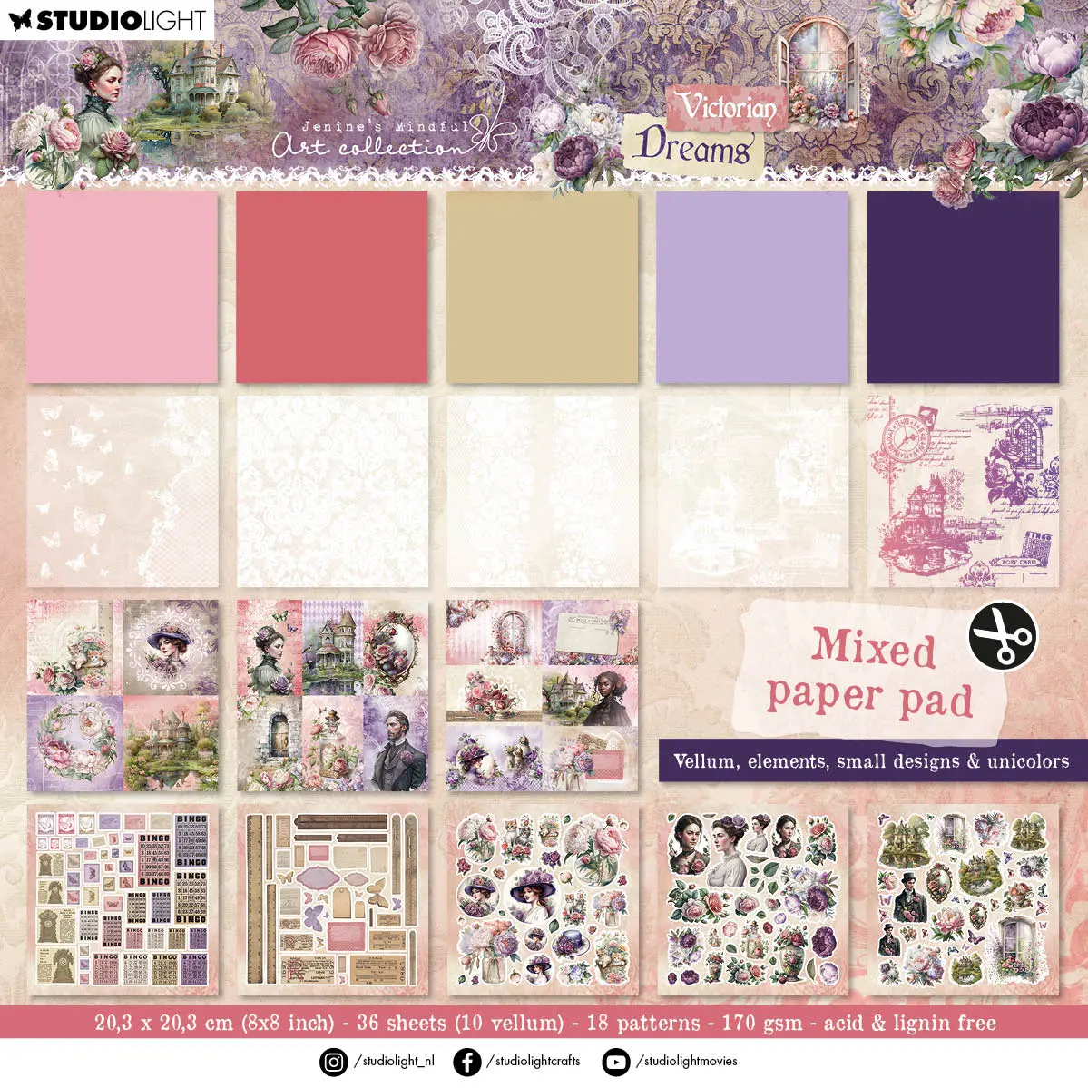 Jma Mixed Paper Pad Vellum, Unicolor & Elements Victorian Dreams 36 Sh 1