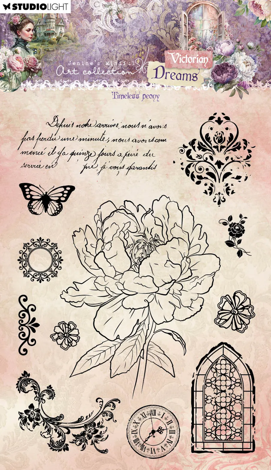 Jma Clear Stamp Timeless Peony Victorian Dreams 12 Pc 1