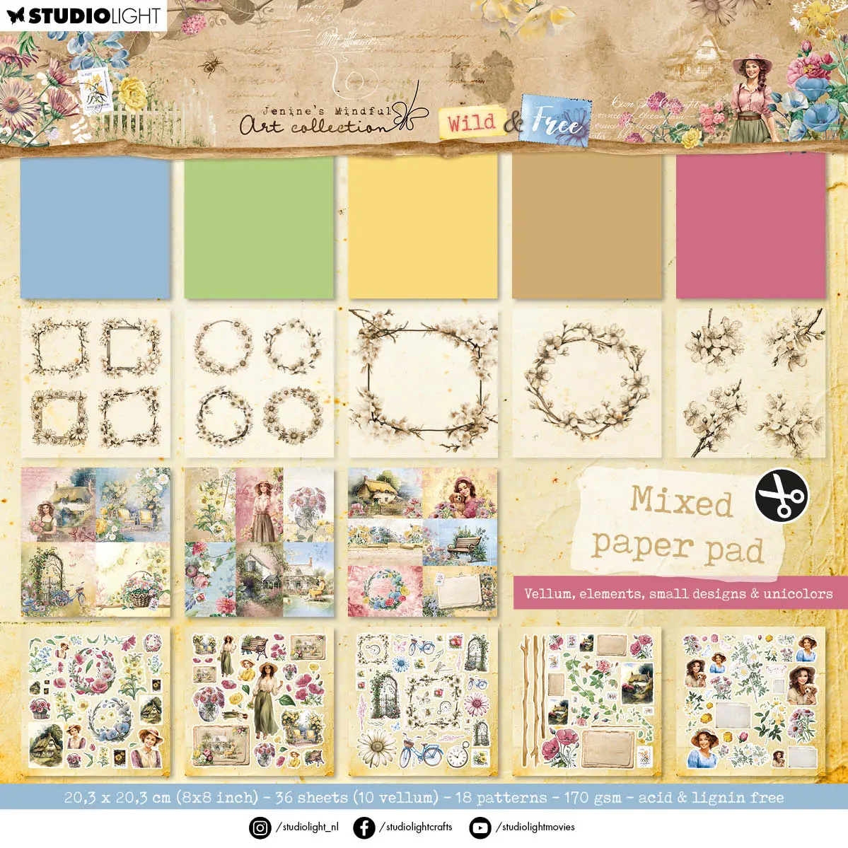 Jma Mixed Paper Pad Vellum, Unicolor & Elements Wild & Free 36 Sh 1