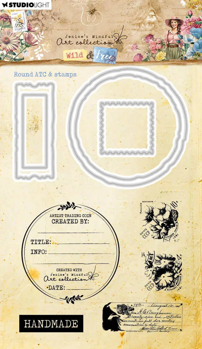 Jma Stamp & Cutting Die Round Atc & Stamps Wild & Free 10 Pc 1
