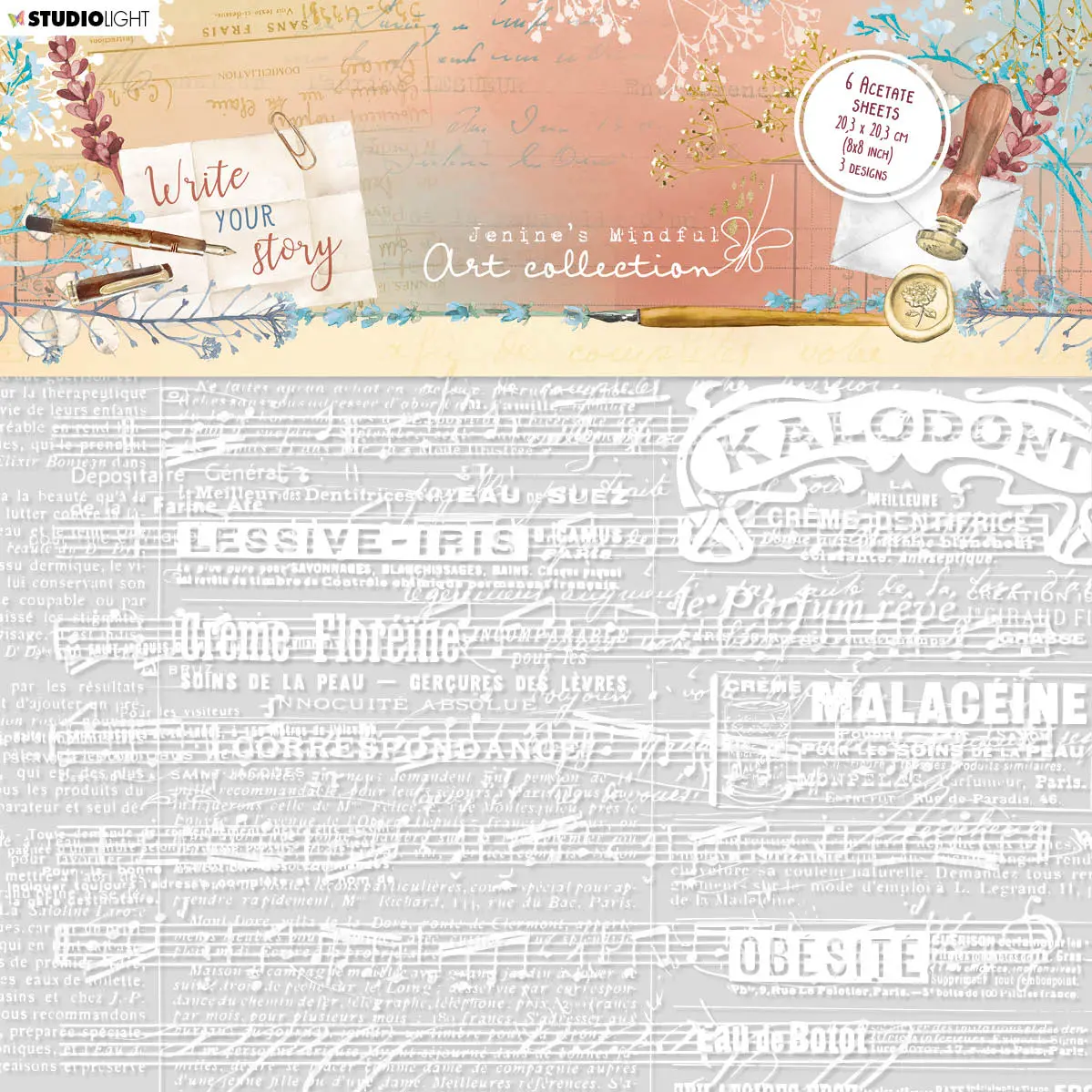 Jma Acetate Sheets Newspaper, Annotation & Music Write Your Story 203X203x2mm 6 Sh Nr.01 1