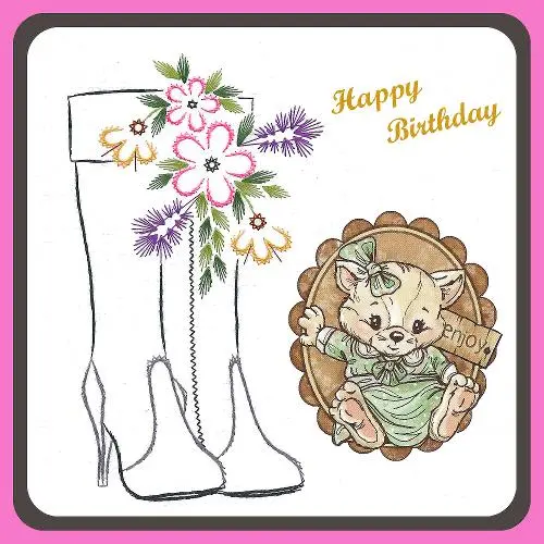 Kc Embroidery Pattern - High Boots And Flower Spray 1