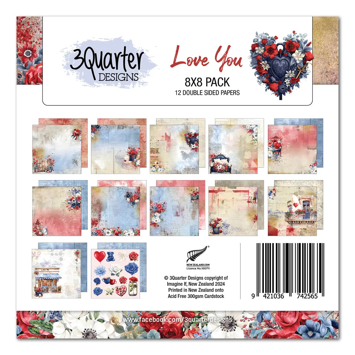 3Quarter Designs Love You 8X8 Paper Pack 1