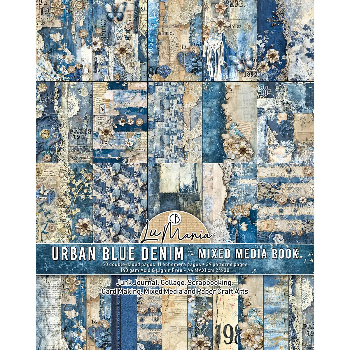 Mixed Media Book Urban Blue Denim A4 Maxi 1