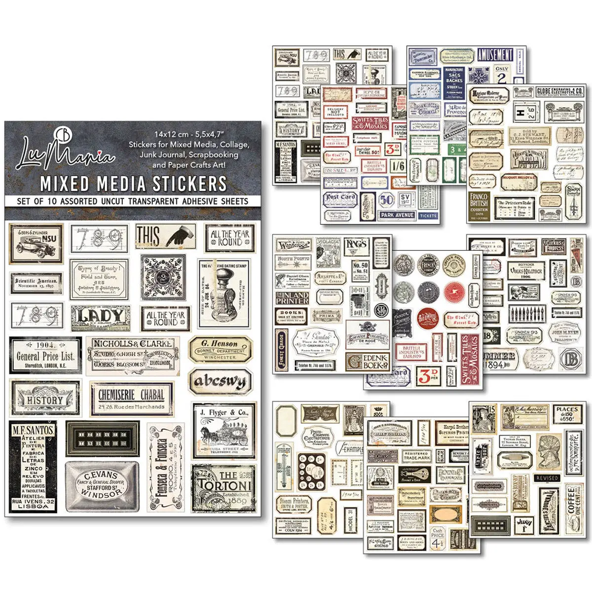 Mixed Media Sticker Set 10/Pkg Vintage Scripts 1