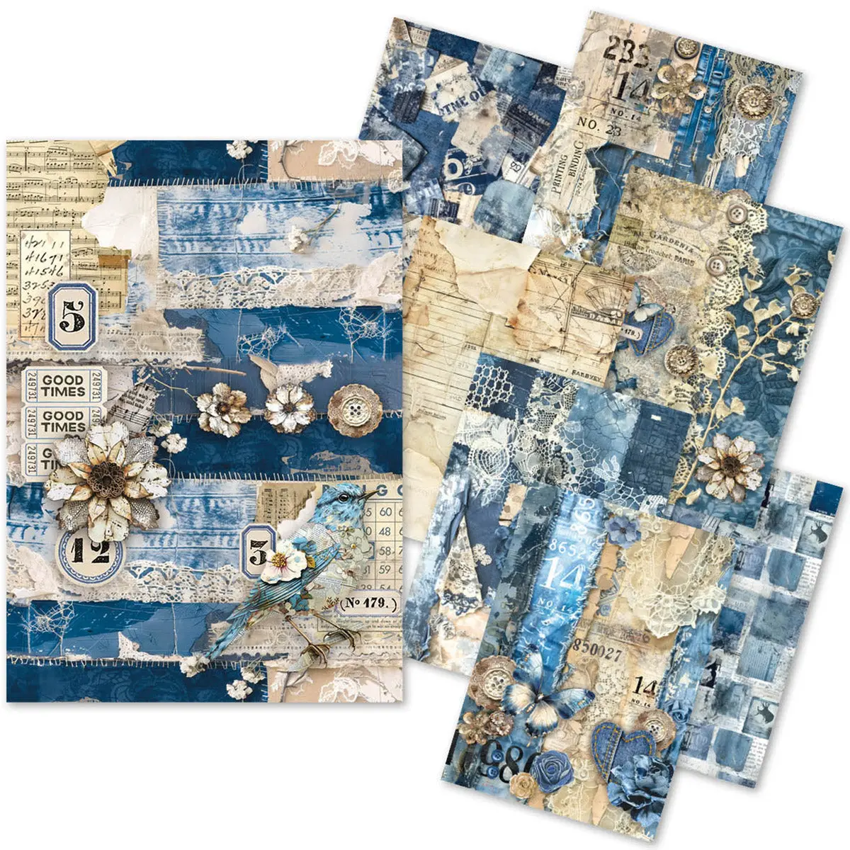 Craftmix Urban Blue Denim Mixed A5 Paper Pack - 8 Sheets (Tissue & Vellum Variety) 1