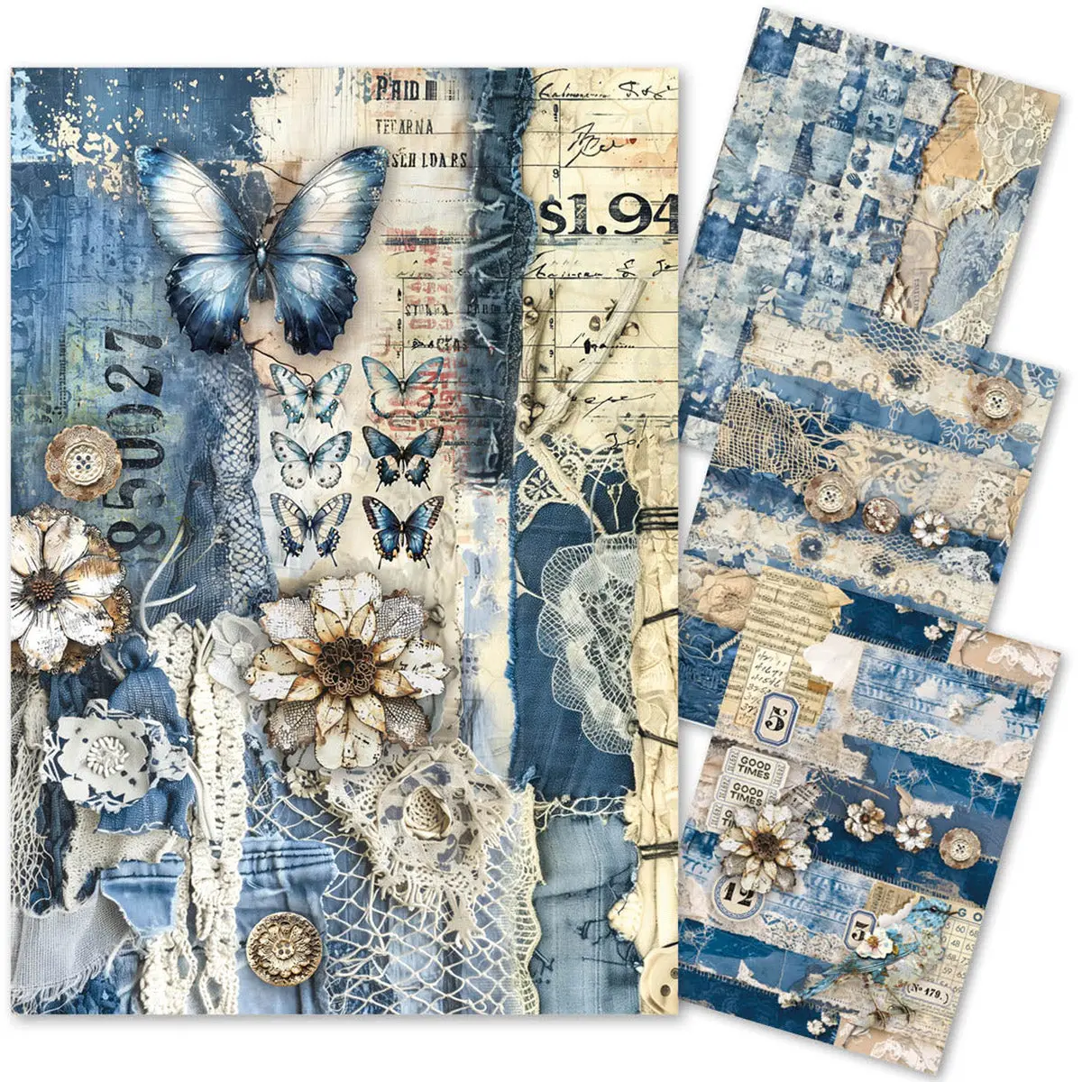 Mixed Media Rice Paper A4 Set 4/Pkg Urban Blue Denim 1