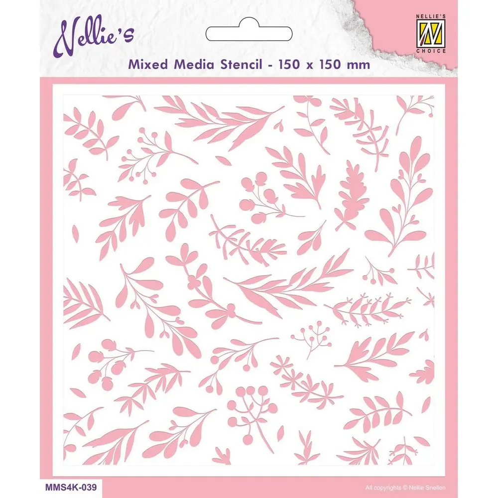Mixed Media Stencil Square - Branches & Berries 1