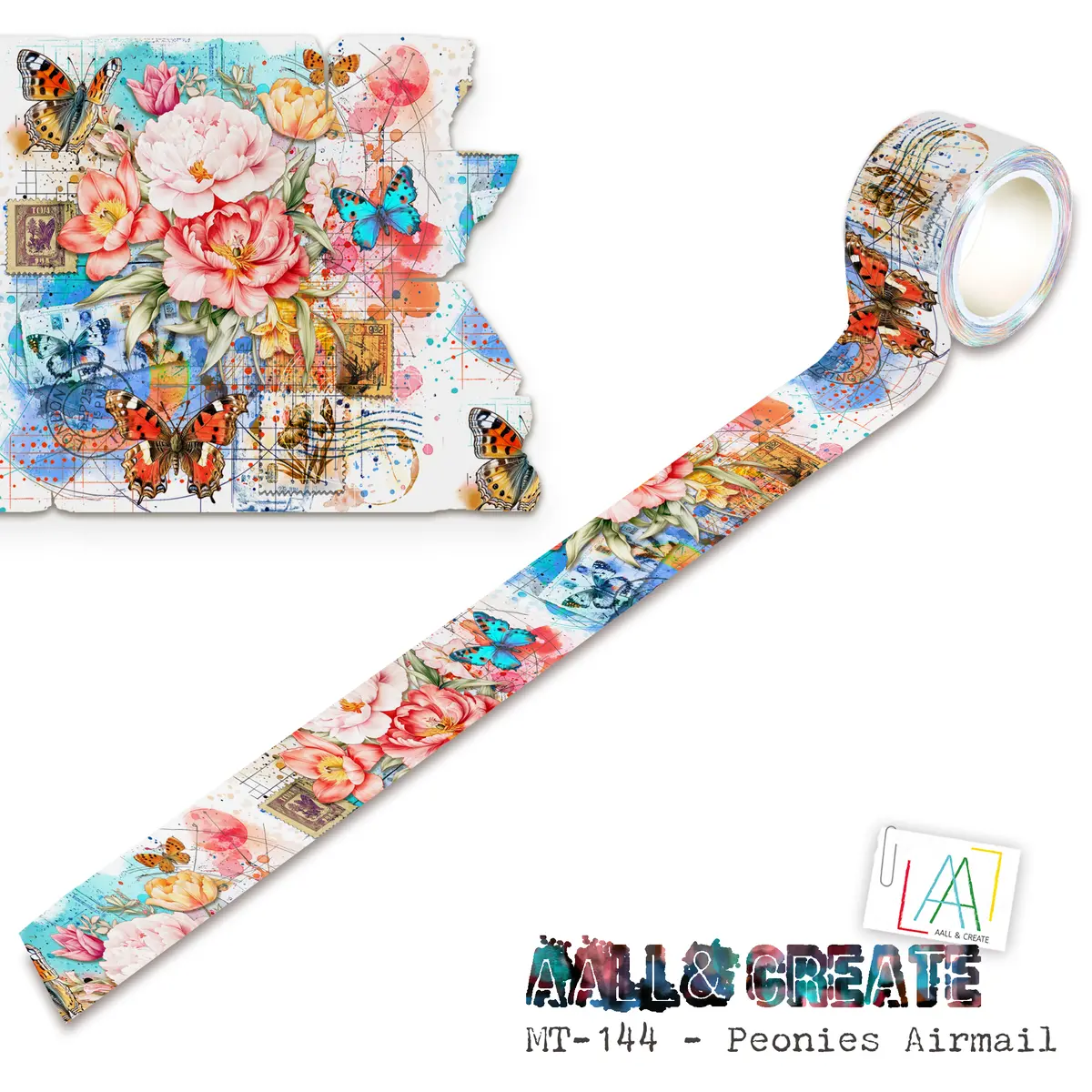 Aall And Create - Washi Tape 25Mm X 10M - Peonies Airmail (Layer-It-Up!) 1