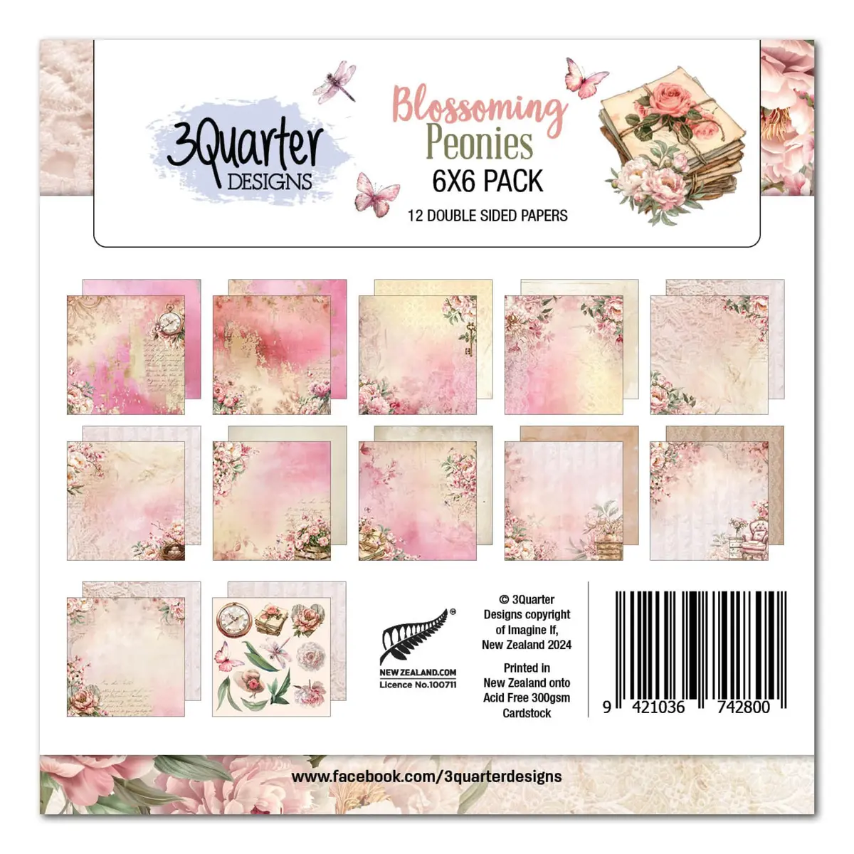 3Quarter Designs Blossoming Peonies 6X6 Paper Pack 1