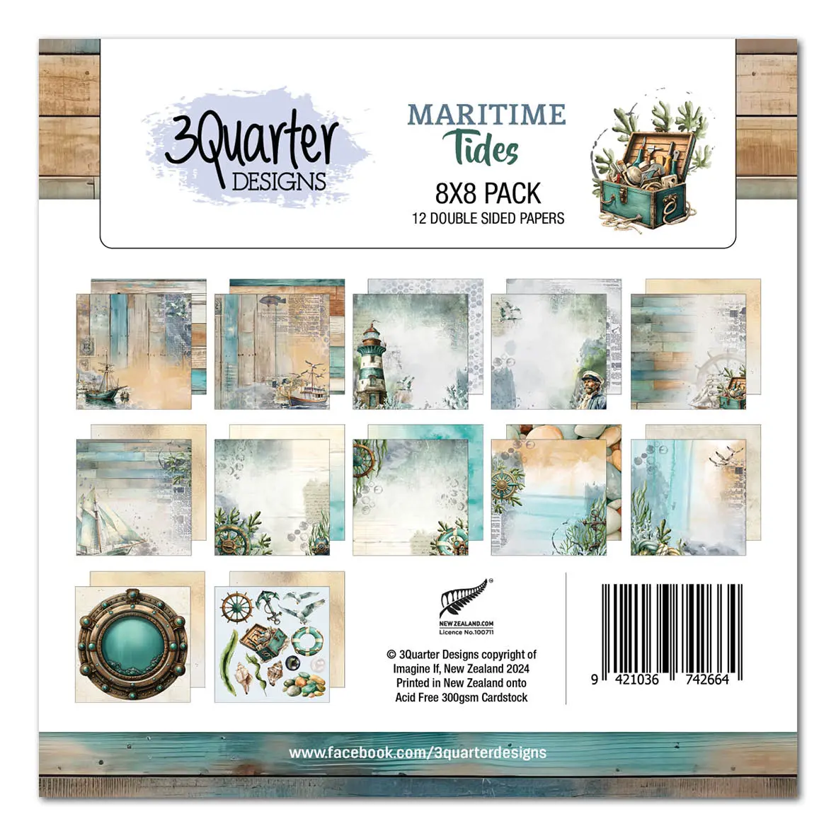 3Quarter Designs Maritime Tides 8X8 Paper Pack 1