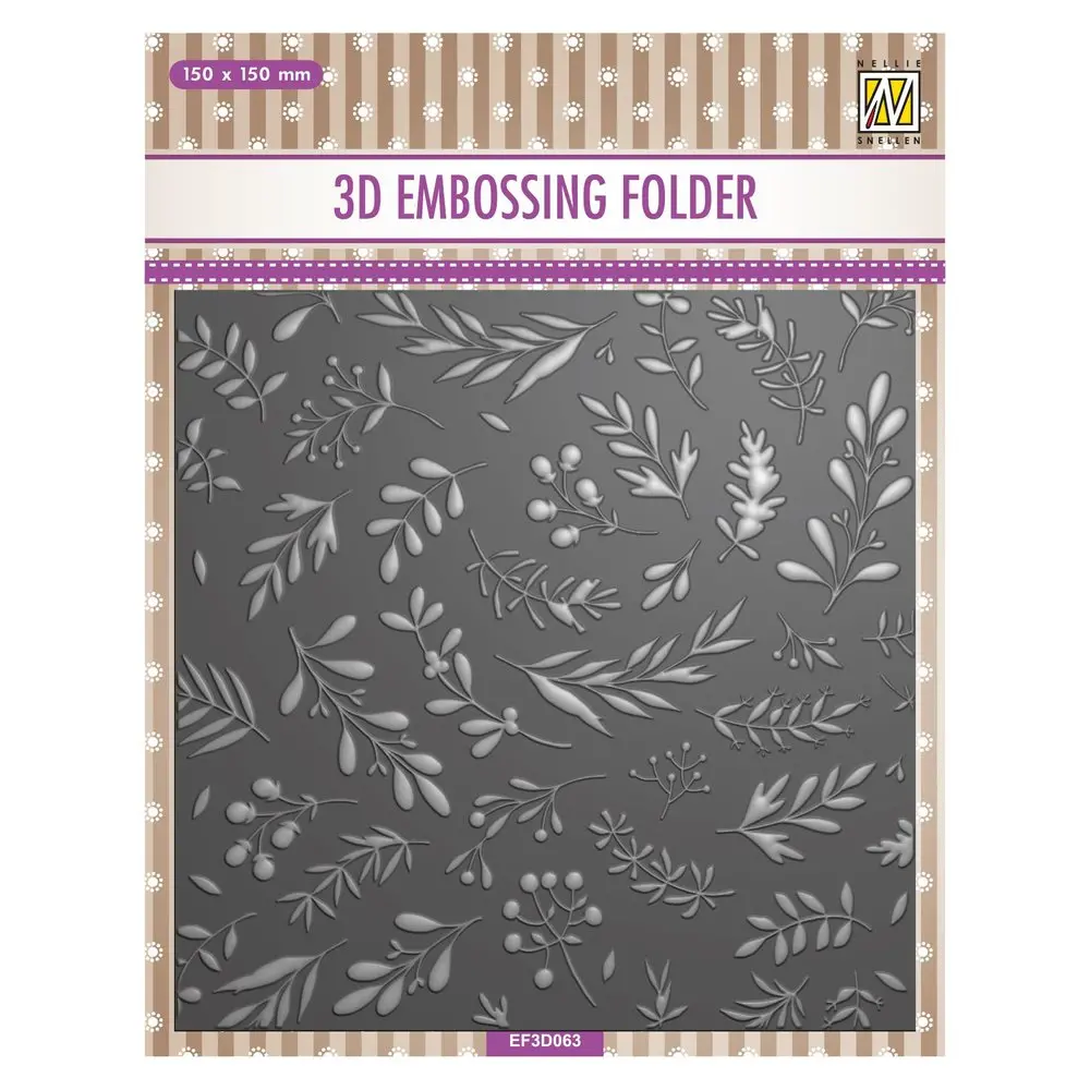 3D Embossing Folder Square - Branches & Berries 1