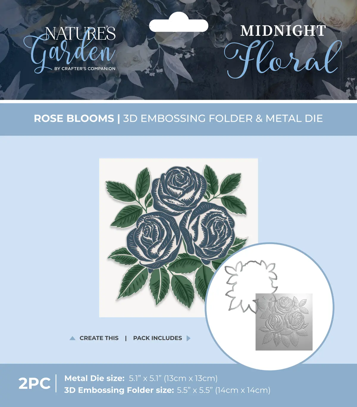 Nature's Garden - Midnight Floral 5.5"X5.5" 3D Embossing Folder & Metal Die - Rose Blooms 1