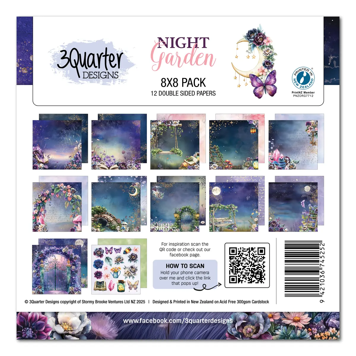 3Quarter Designs Night Garden 8X8 Paper Pack 1