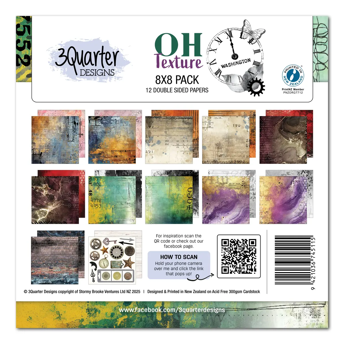 3Quarter Designs Oh Texture 8X8 Paper Pack 1