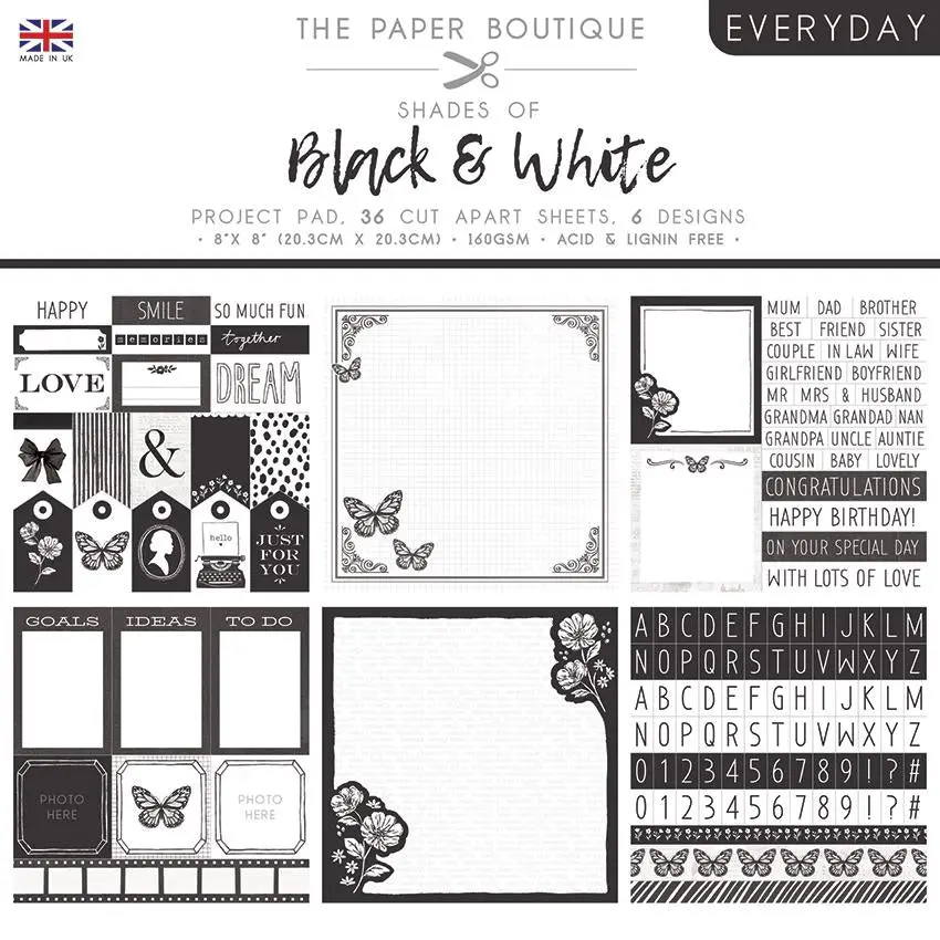 The Paper Boutique Everyday - Shades Of - Black & White 8 In X 8 In Project Pad 1