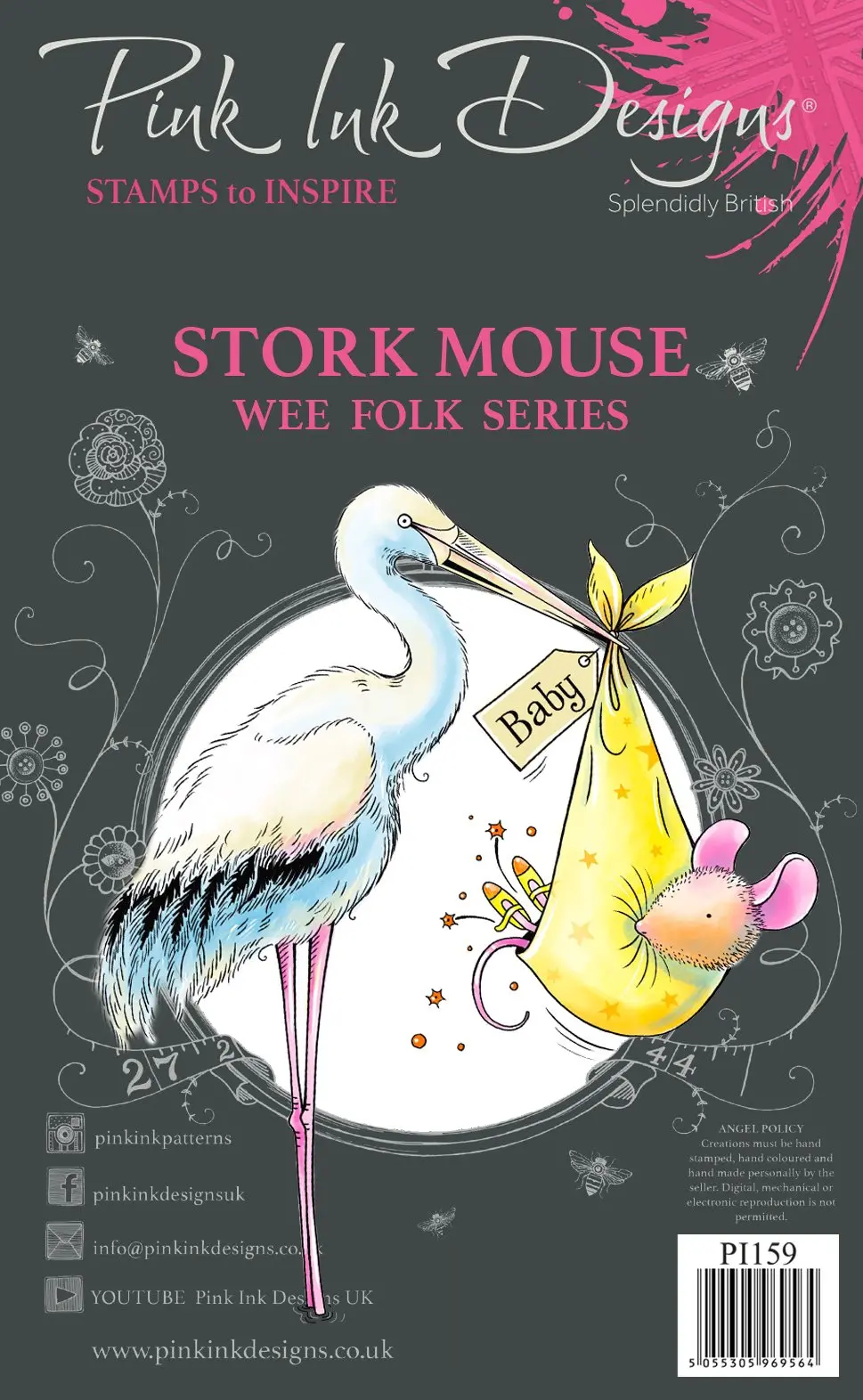 Pink Ink Designs Stork Mouse 3 In X 4 In Clear Stamp Set 1