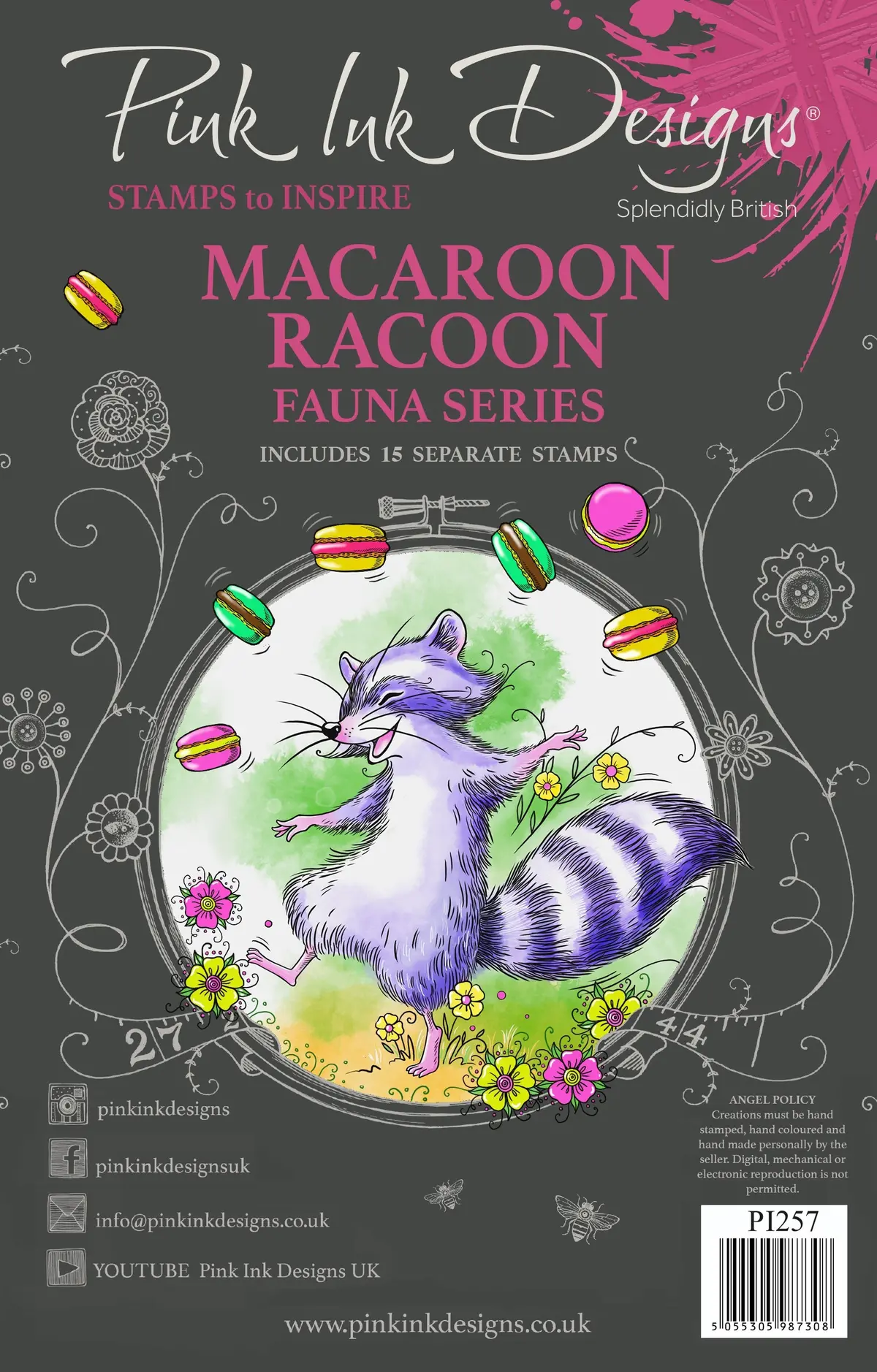 Pink Ink Designs Macaroon Racoon 6 In X 8 In Clear Stamp Set 1