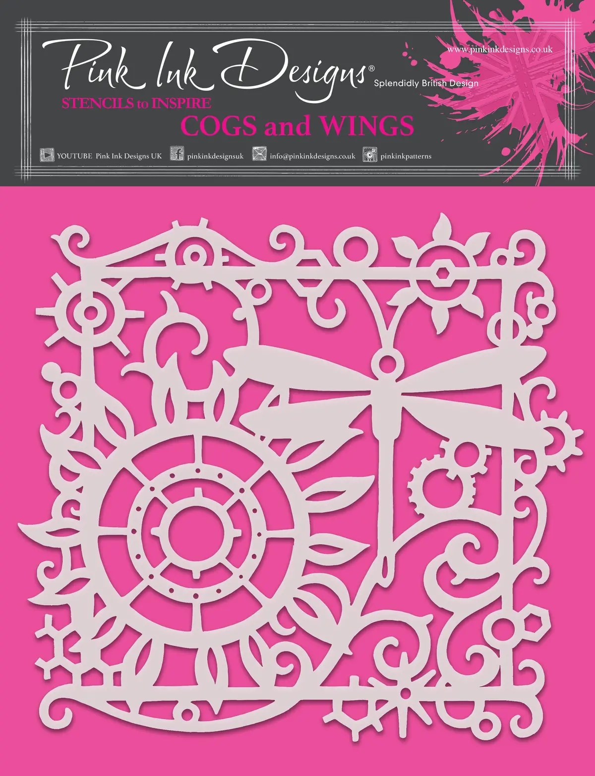 Pink Ink Designs Cogs And Wings 8 In X 8 In Stencil 1