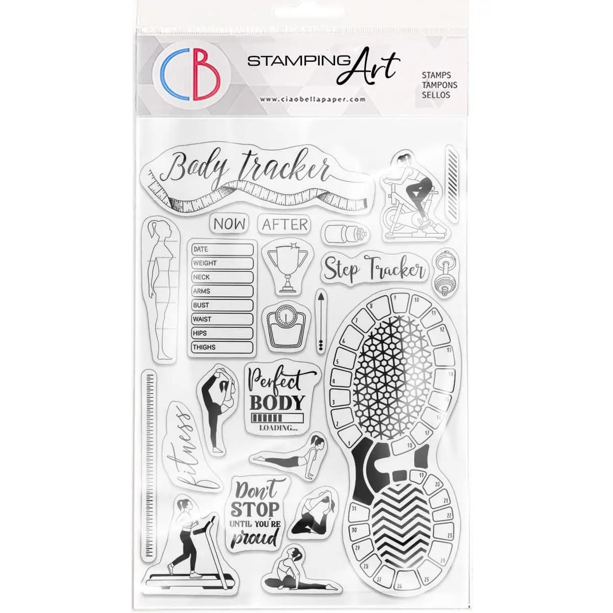 Ciao Bella Clear Stamp Set 6"X8" Bujo Fitness 1