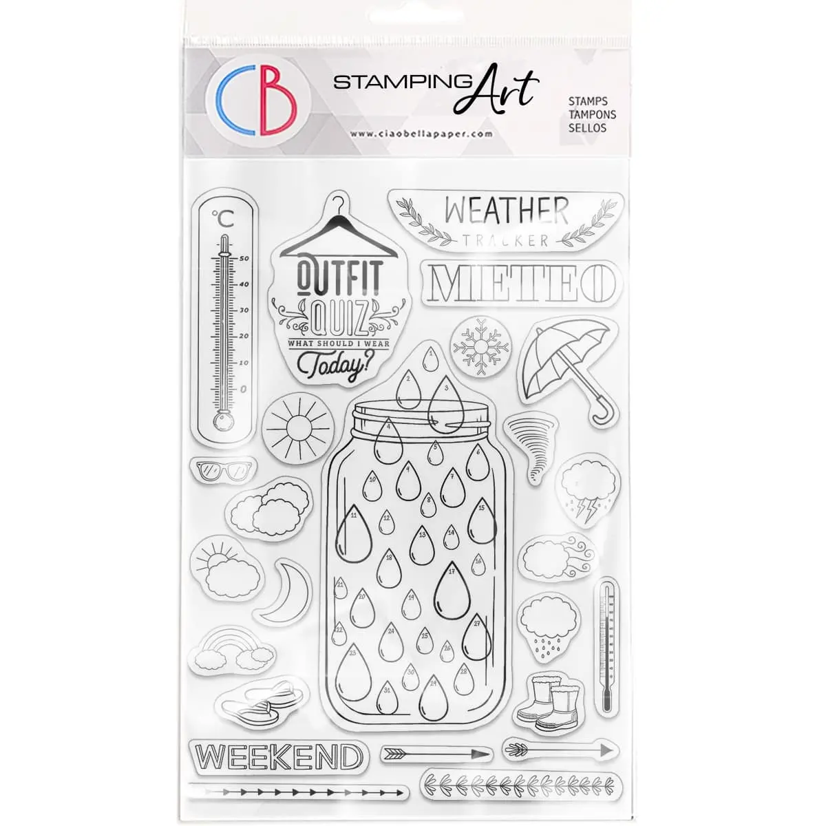 Ciao Bella Clear Stamp Set 6"X8" Bujo Weather 1